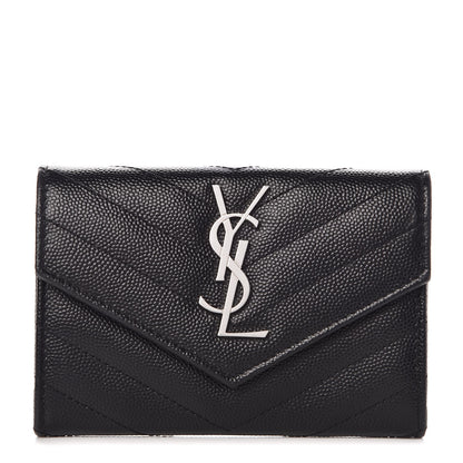 Saint Laurent Grain De Poudre Matelasse Chevron Small Monogram Envelope Wallet Black 1 of 7