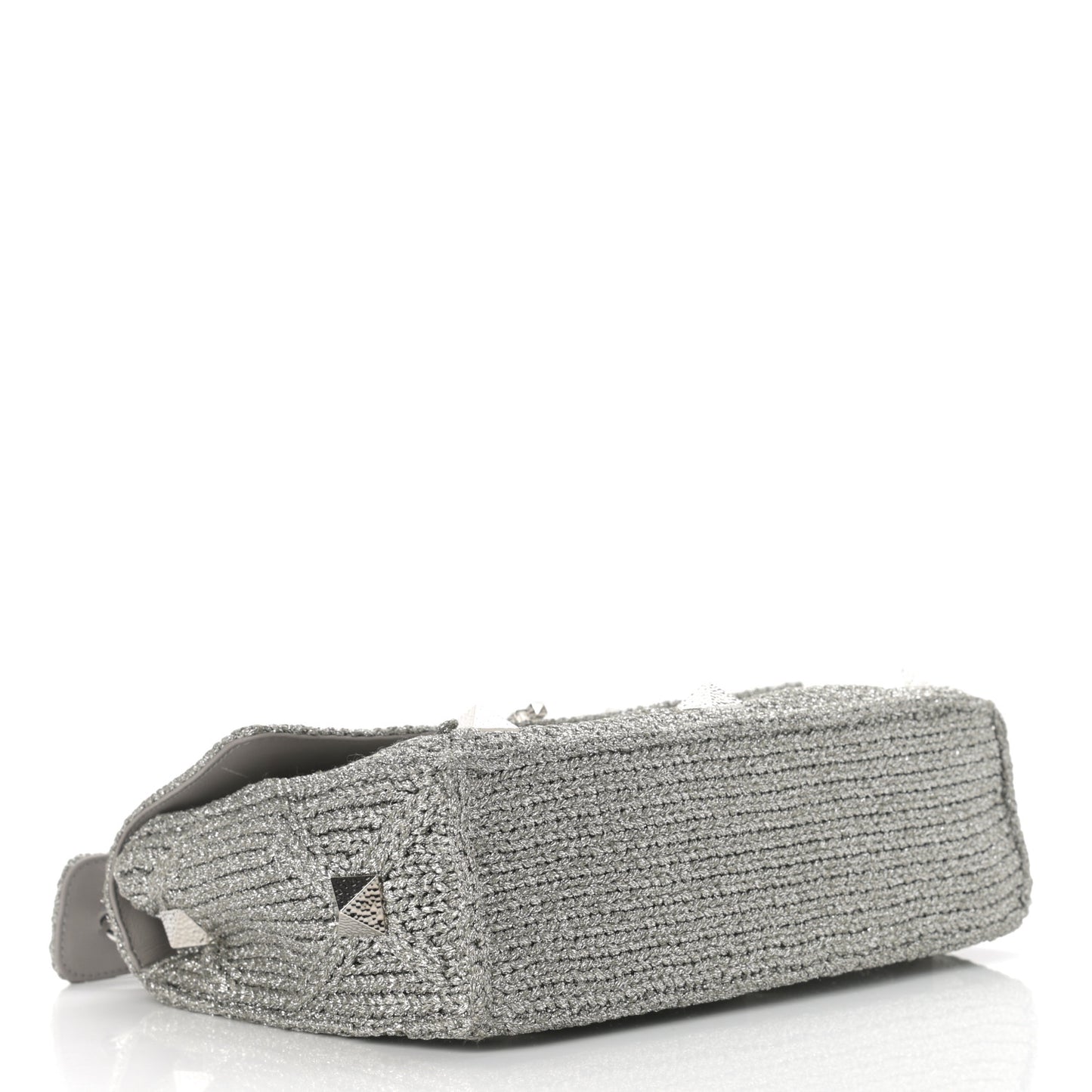 Metallic Lurex Knit Large Roman Stud Shoulder Bag Silver
