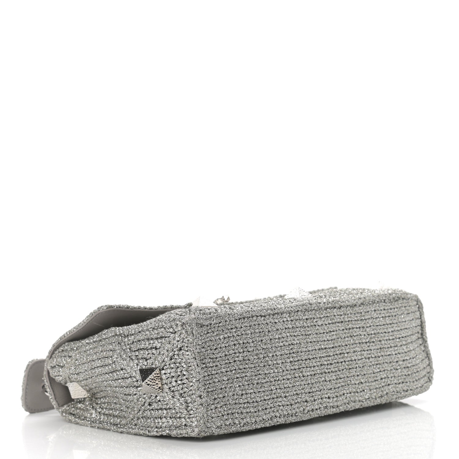 Valentino Garavani Metallic Lurex Knit Large Roman Stud Shoulder Bag Silver 4 of 12