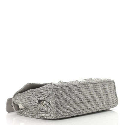 Valentino Garavani Metallic Lurex Knit Large Roman Stud Shoulder Bag Silver 4 of 12