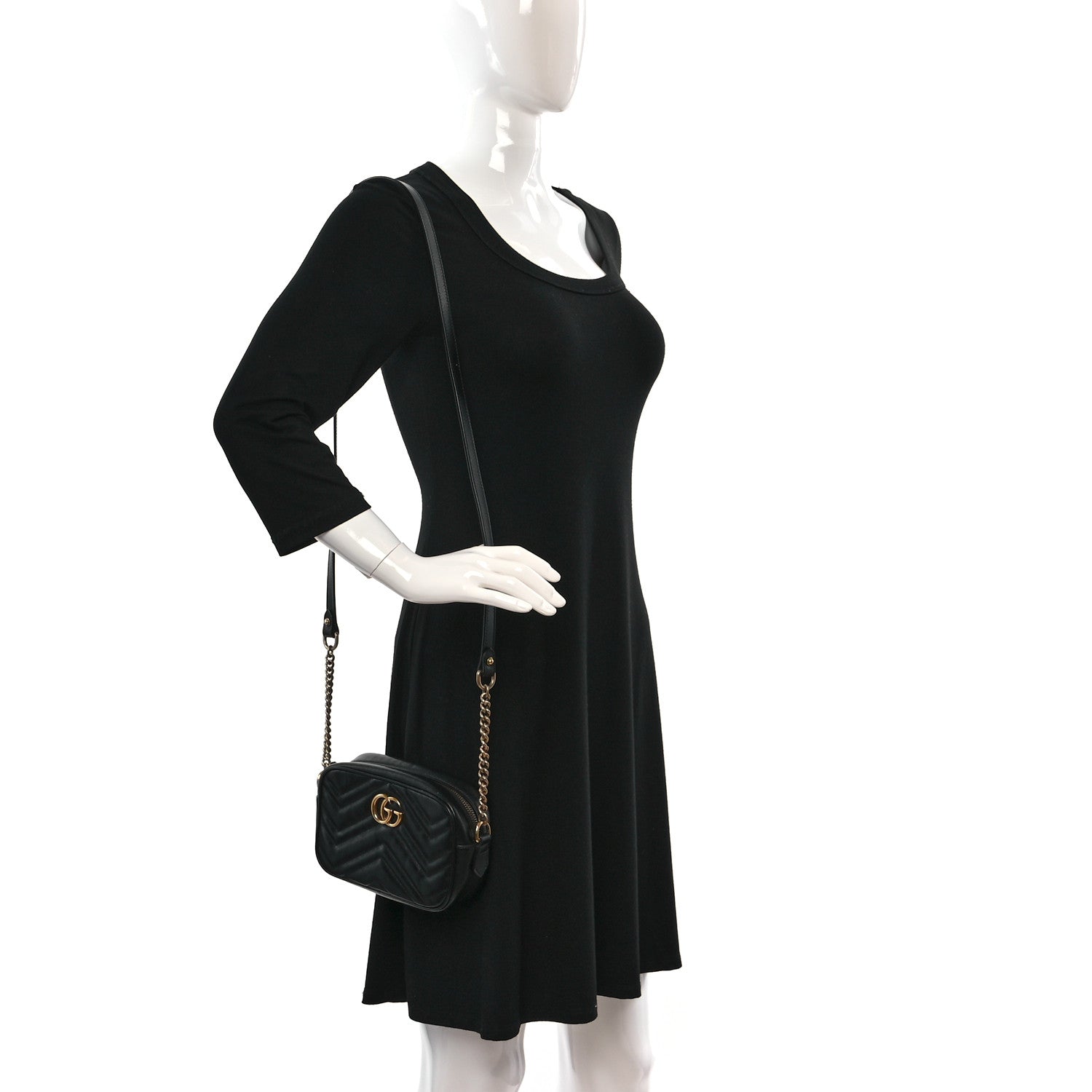 Gucci Calfskin Matelasse Mini GG Marmont Chain Shoulder Bag Black 2 of 10