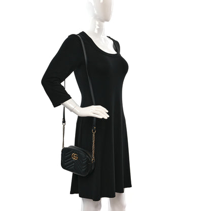 Gucci Calfskin Matelasse Mini GG Marmont Chain Shoulder Bag Black 2 of 10