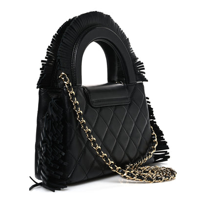 Chanel Lambskin Fringe Nano Kelly Shopper Black 3 of 10