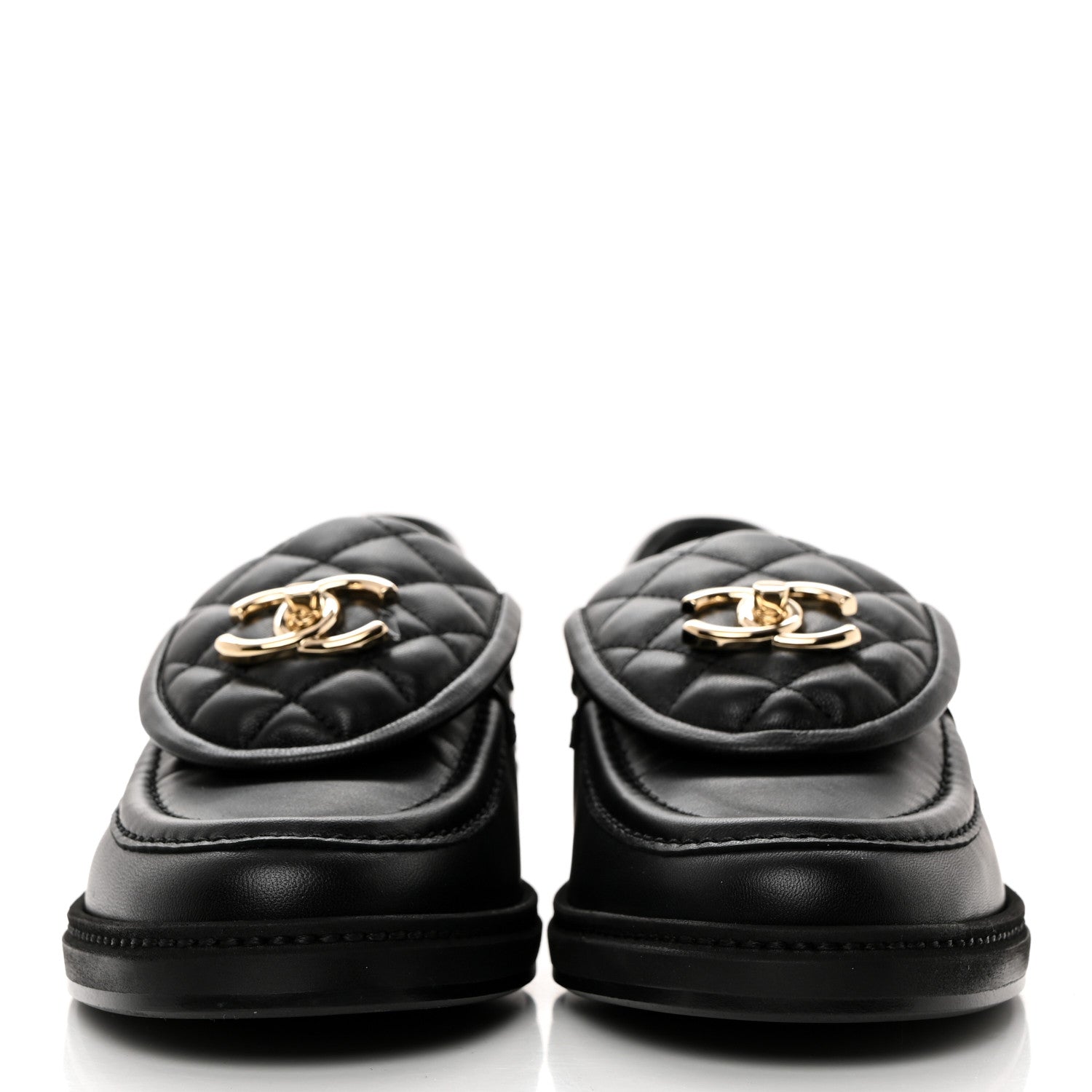 Chanel Lambskin Quilted CC Turnlock Loafers 37.5 Black 2 of 9