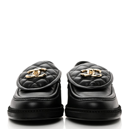 Chanel Lambskin Quilted CC Turnlock Loafers 37.5 Black 2 of 9
