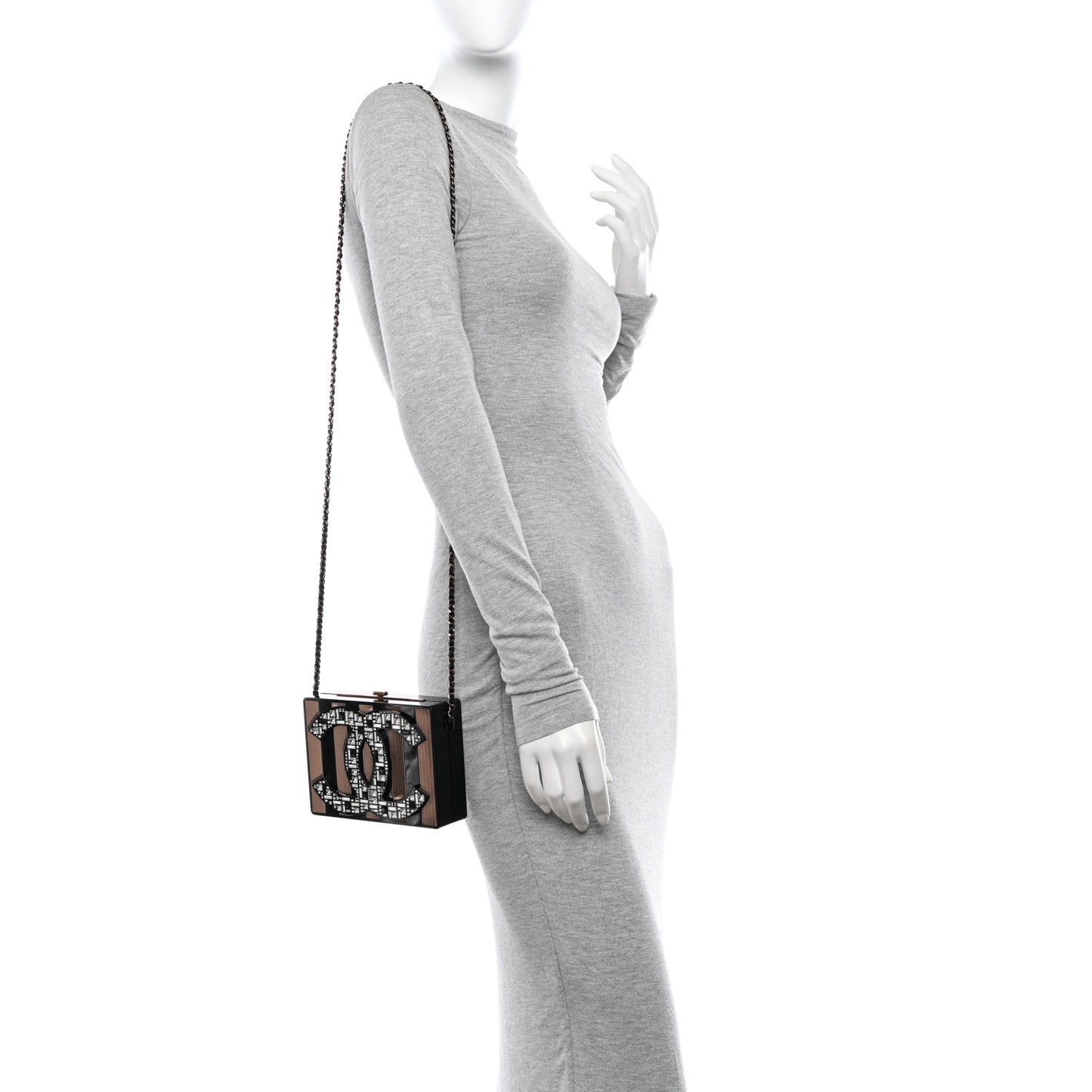 Plexiglass Crystal CC Minaudiere Clutch Black Copper