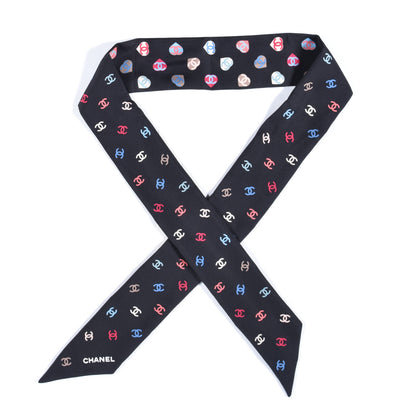 Chanel Silk Heart CC Slim Bandeau Scarf Black 1 of 3