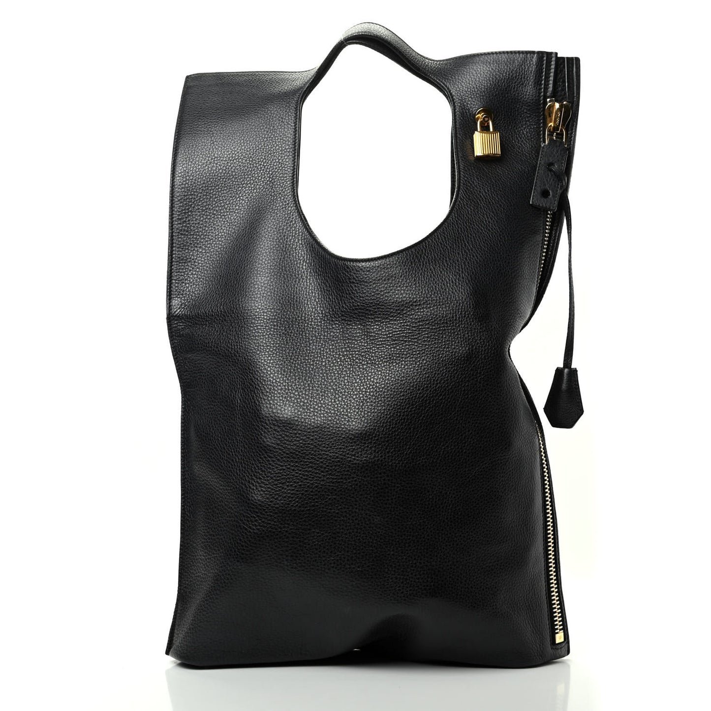 Grained Calfskin Large Alix Padlock Zip Shoulder Bag Black
