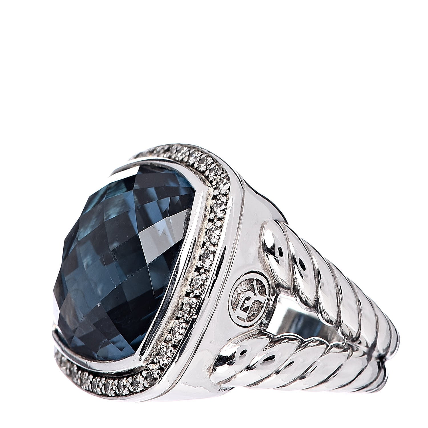 David Yurman Sterling Silver Diamond Blue Topaz 17mm Albion Ring 56 7.5 3 of 6