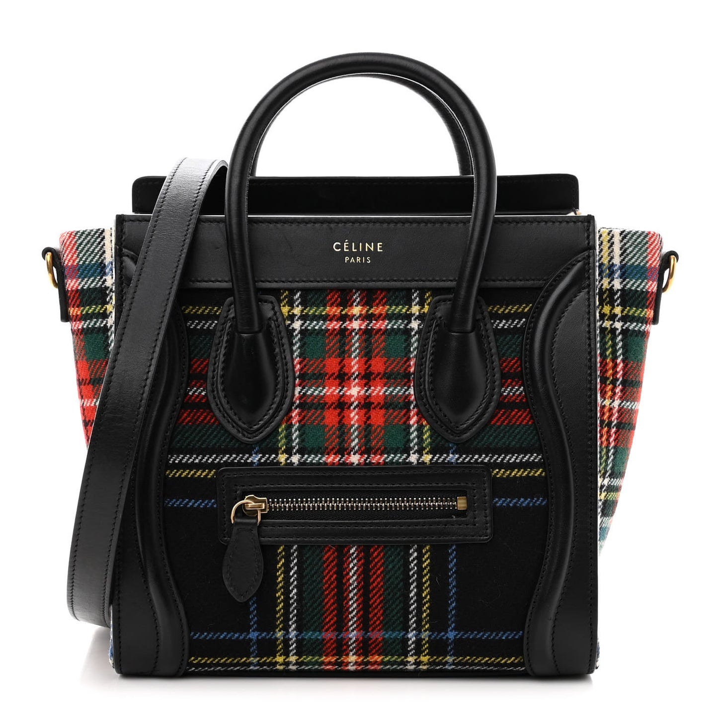 Tartan Calfskin Nano Luggage Red Black