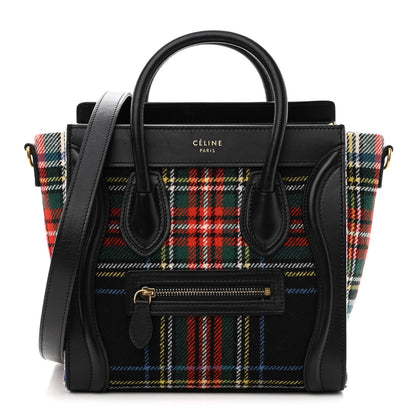 Celine Tartan Calfskin Nano Luggage Red Black 1 of 15