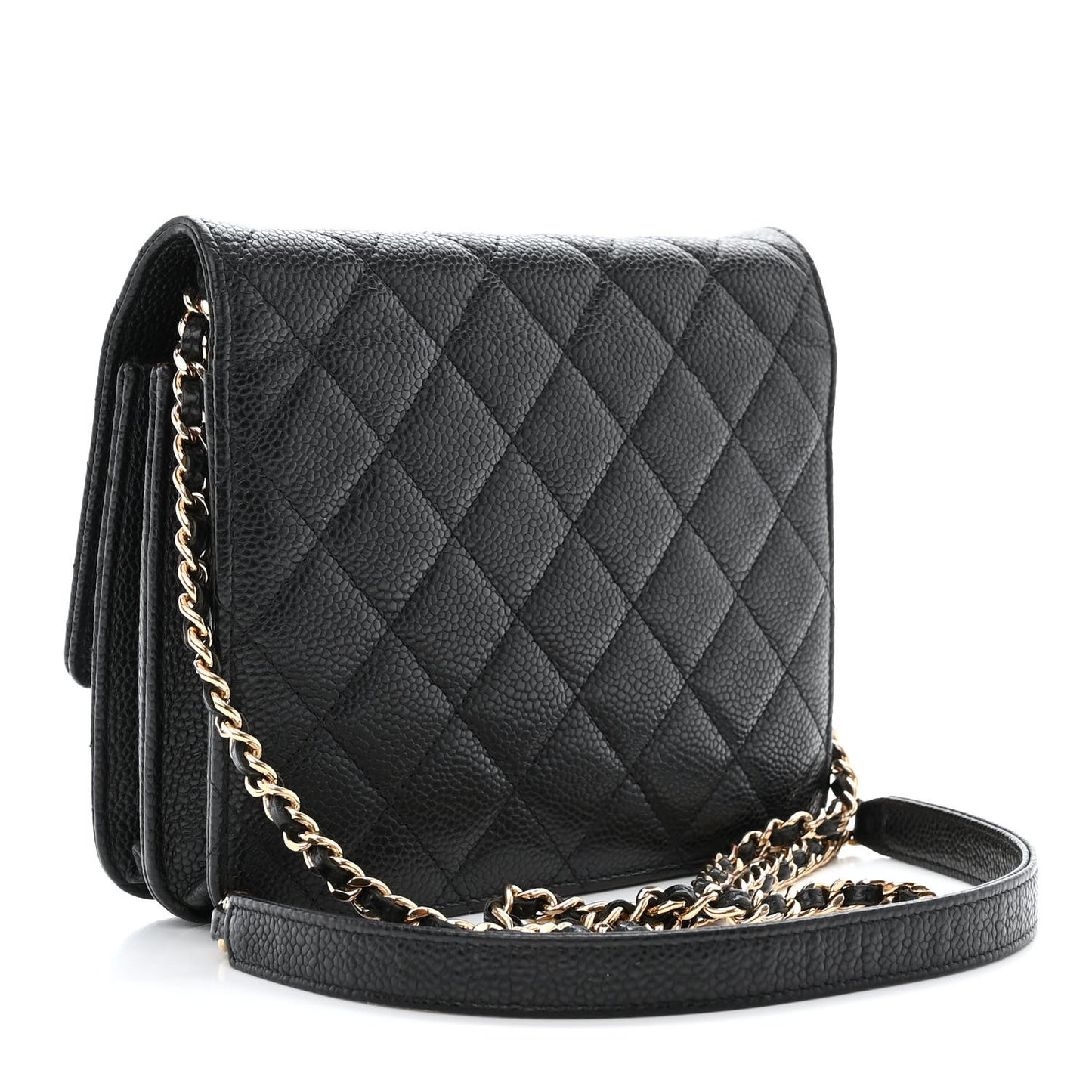 Caviar Quilted Square Wallet On Chain WOC Black