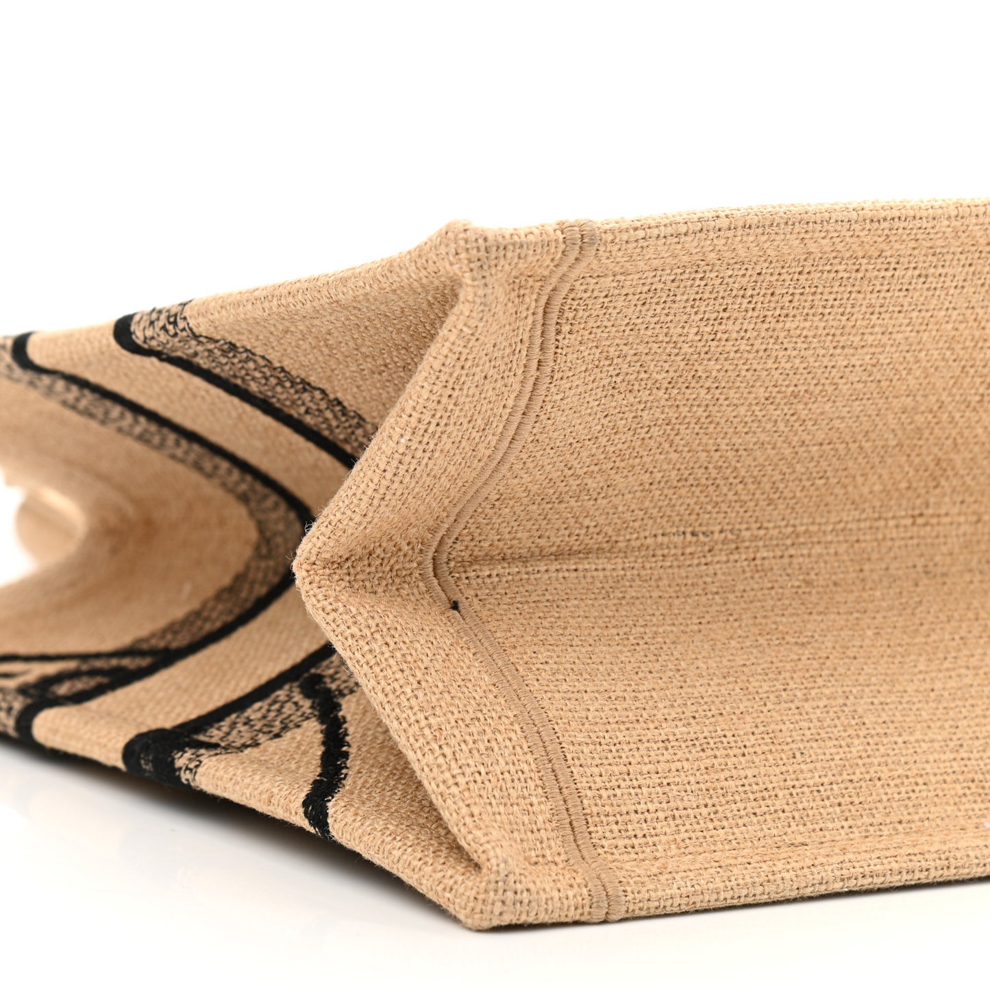 Canvas Jute Embroidered Medium Book Tote Black Beige