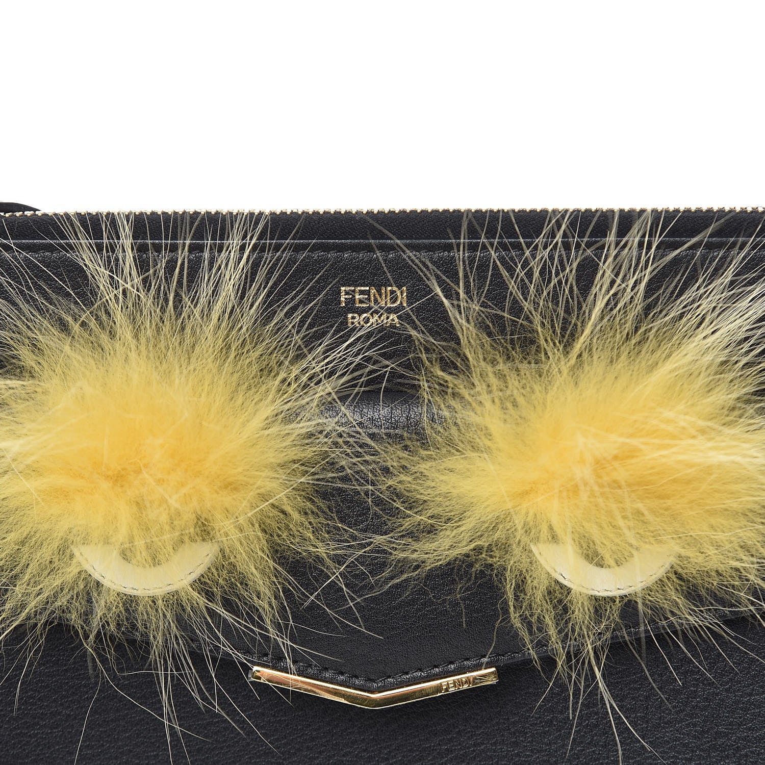 Fendi Vitello Dolce Fox Fur Monster Eyes Mini 2Jours Pouch Black Yellow 10 of 21