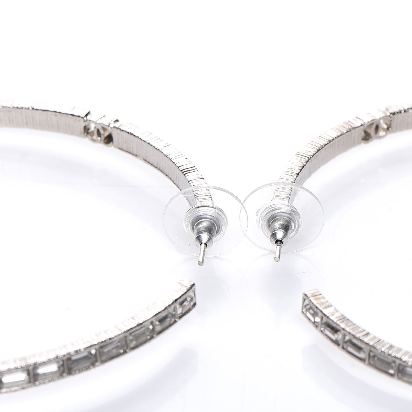 Baguette Crystal CC Hoop Earrings Silver
