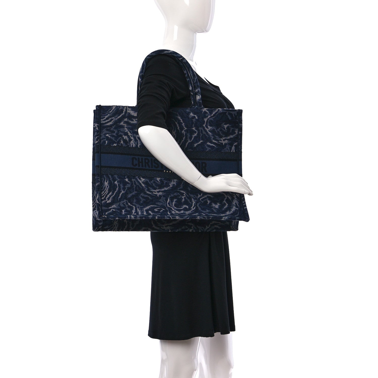 Christian Dior Canvas Embroidered Large Roses Embroidery Book Tote Blue 2 of 10