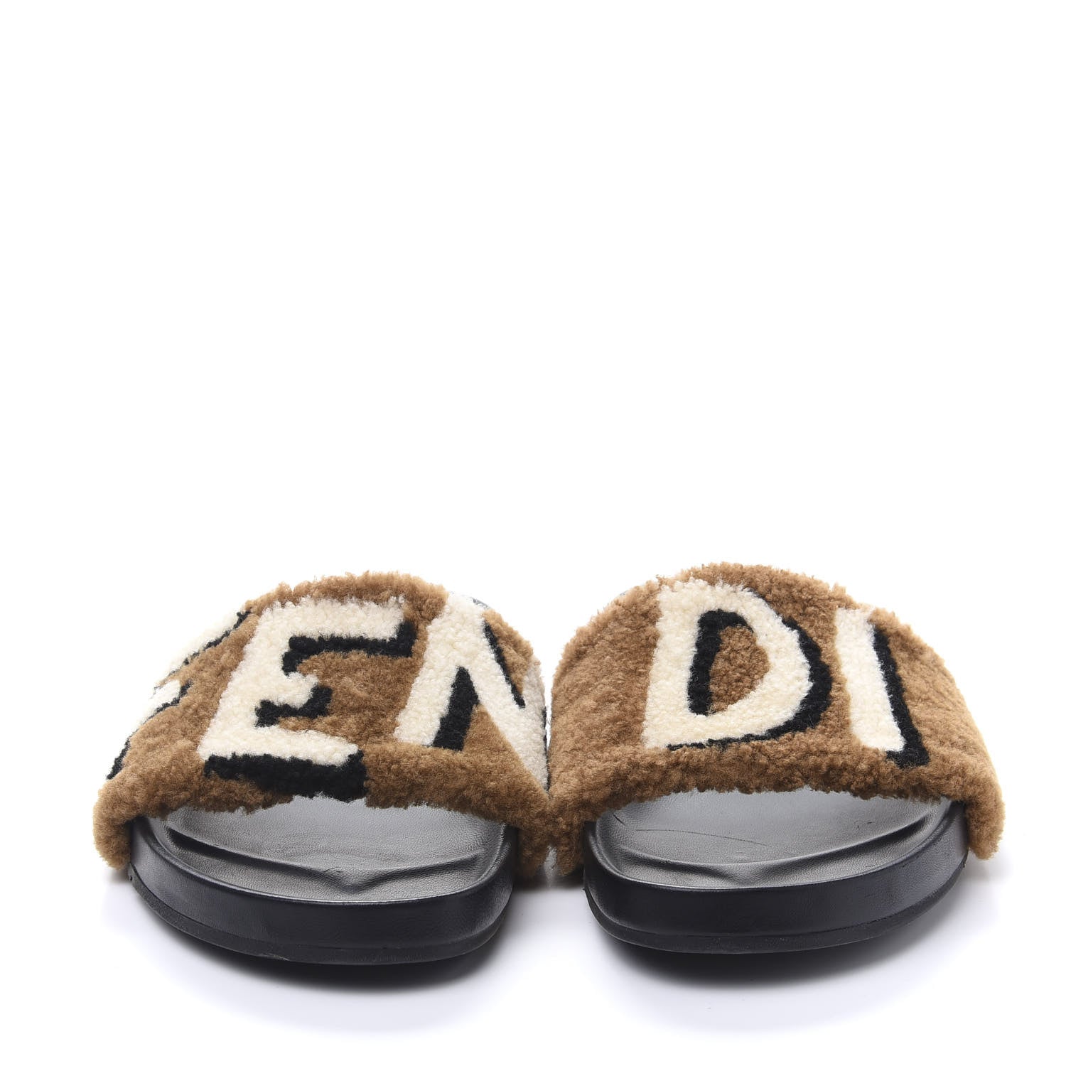 Fendi Shearling Logo Slide Sandals 10 Brown 2 of 8