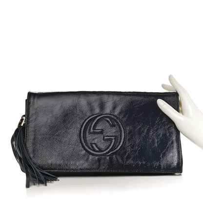 Gucci Soft Patent Medium Soho Clutch Uniform Blue 2 of 13