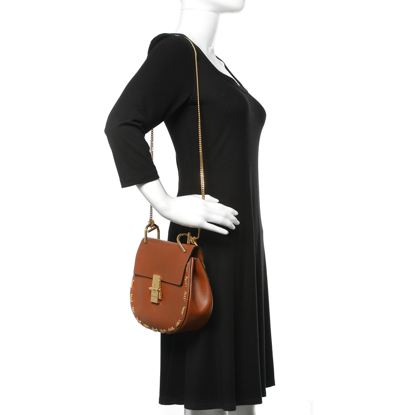 Calfskin Drew Chain Shoulder Bag Tobacco