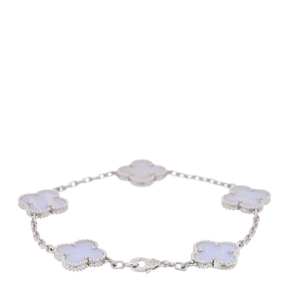 Van Cleef & Arpels 18K White Gold Chalcedony 5 Motifs Vintage Alhambra Bracelet 2 of 4