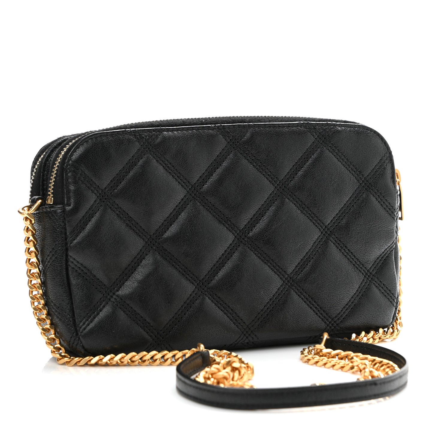 Grained Lambskin Quilted Mini Becky Double Zip Bag Black