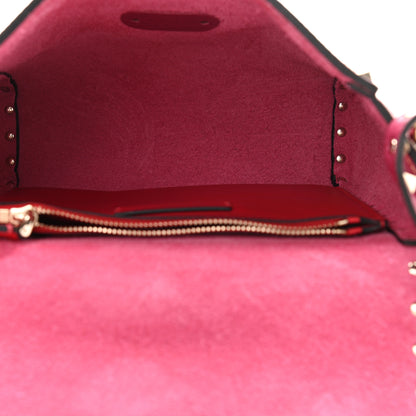 Valentino Garavani Pebbled Calfskin Rockstud Flip Lock Flap Messenger Raspberry 5 of 11