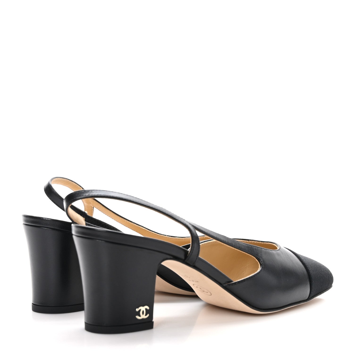 Chanel Goatskin Grosgrain Cap Toe CC Slingback Pumps 37.5 Black 4 of 9