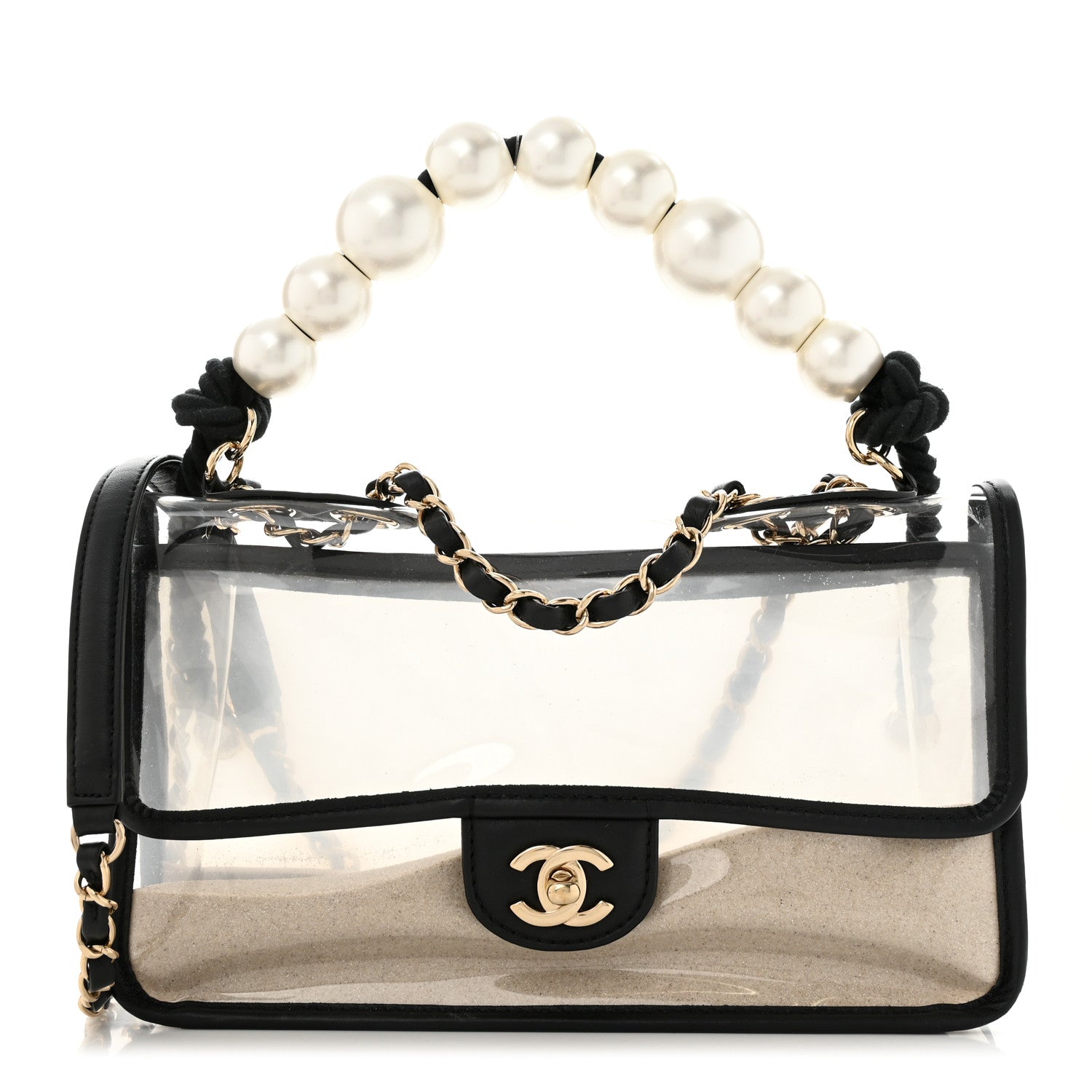 Chanel Lambskin PVC Sand By The Sea Flap With Pearl Strap Black 1 of 12