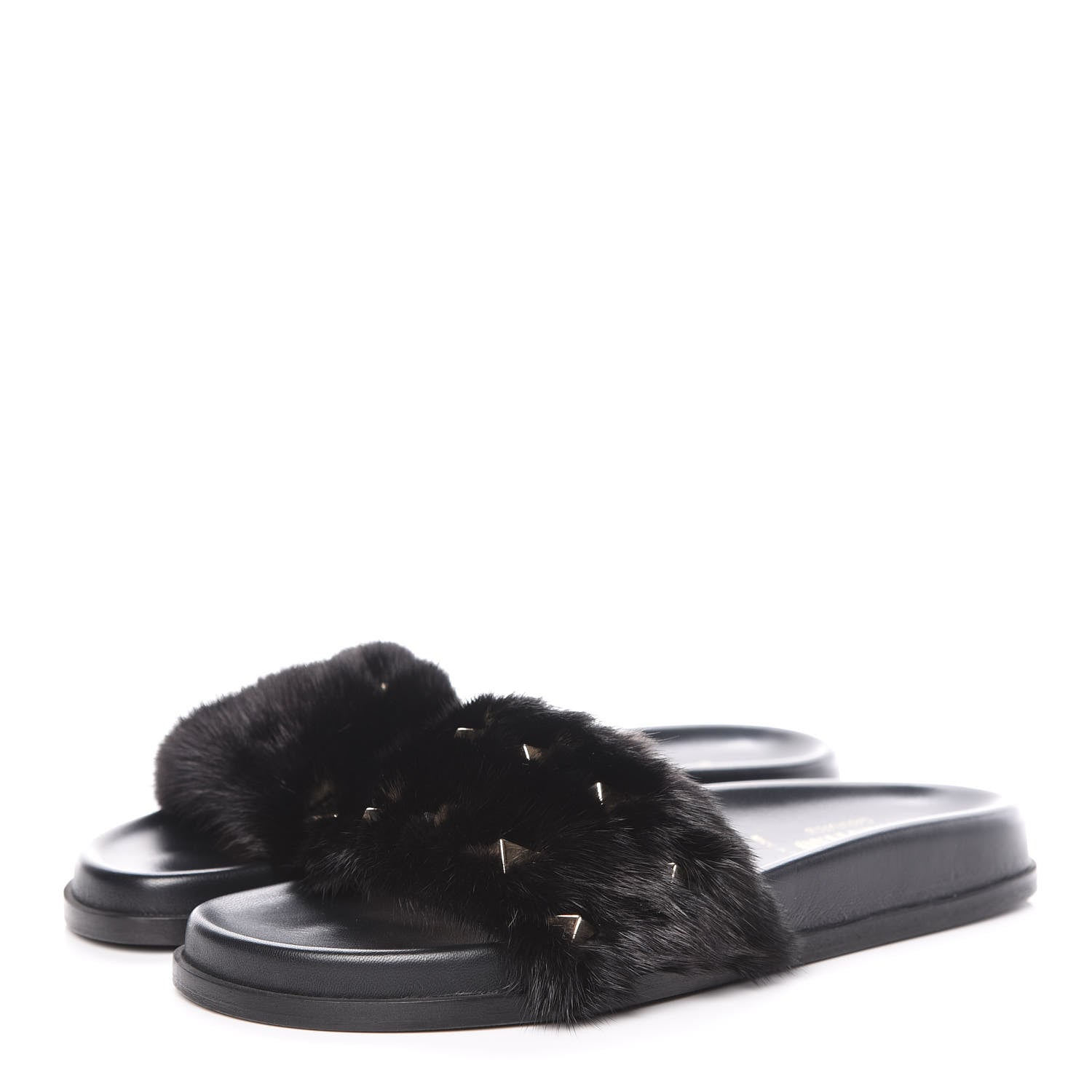 Valentino Garavani Mink Fur Rockstud Slide Sandals 38 Black 3 of 10