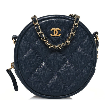 Chanel Caviar Quilted Round Clutch With Chain Navy 1 of 11