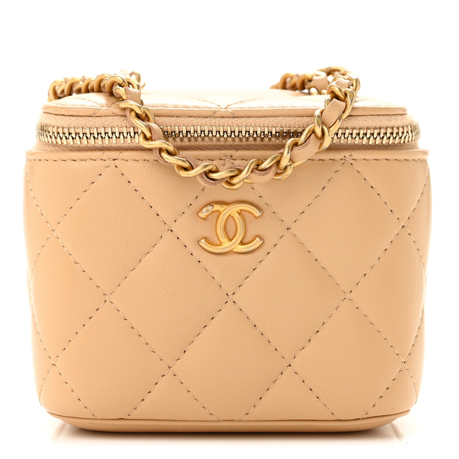 Chanel Lambskin Quilted Pearl Crush Mini Vanity Case With Chain Beige 1 of 11