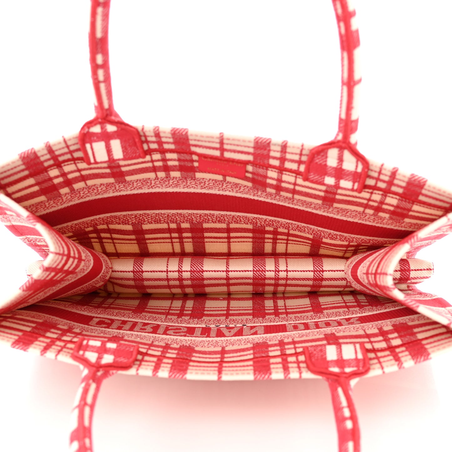 Canvas Embroidered Medium Check'n'Dior Book Tote Red Multicolor