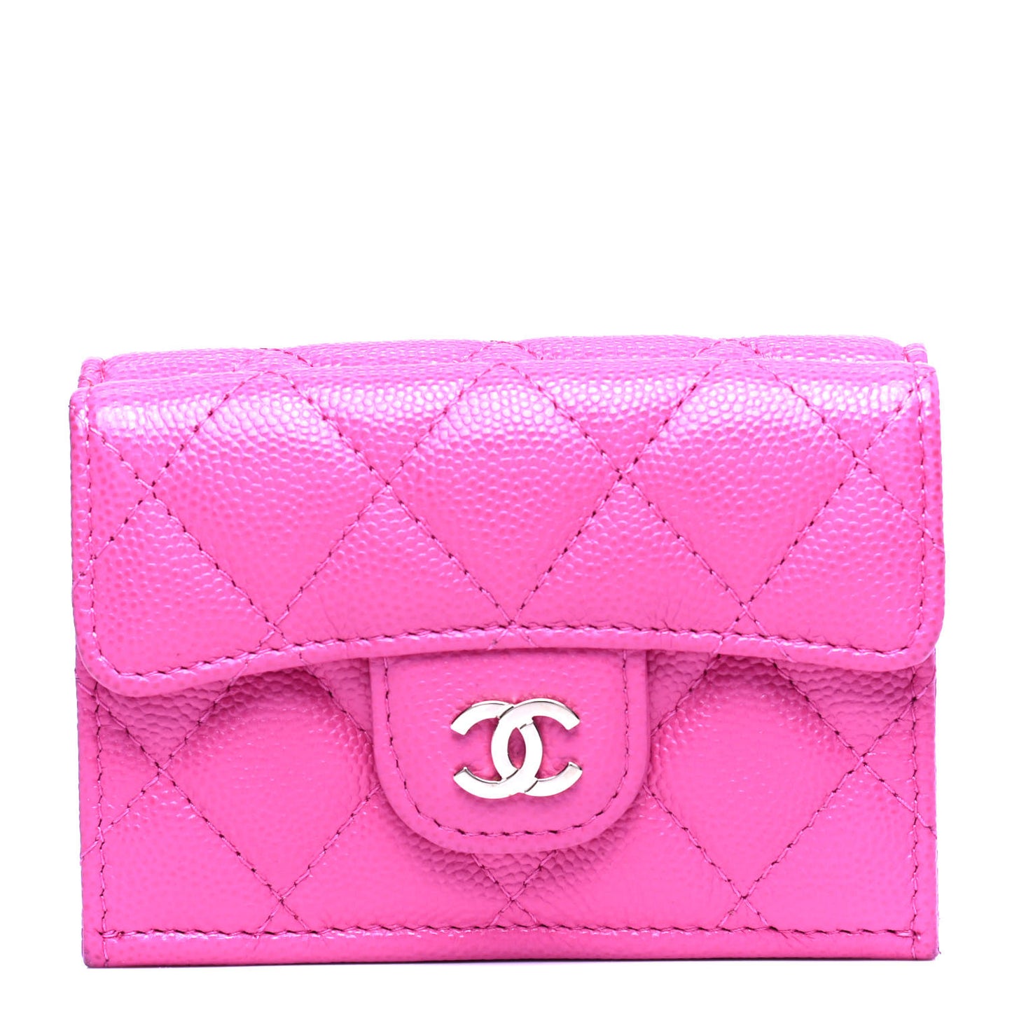 Caviar Quilted Small Double Flap Card Holder Pink