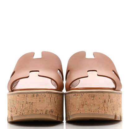 Hermes Calfskin Cork Eze 30 Sandals 37 Marron Glaise 2 of 10