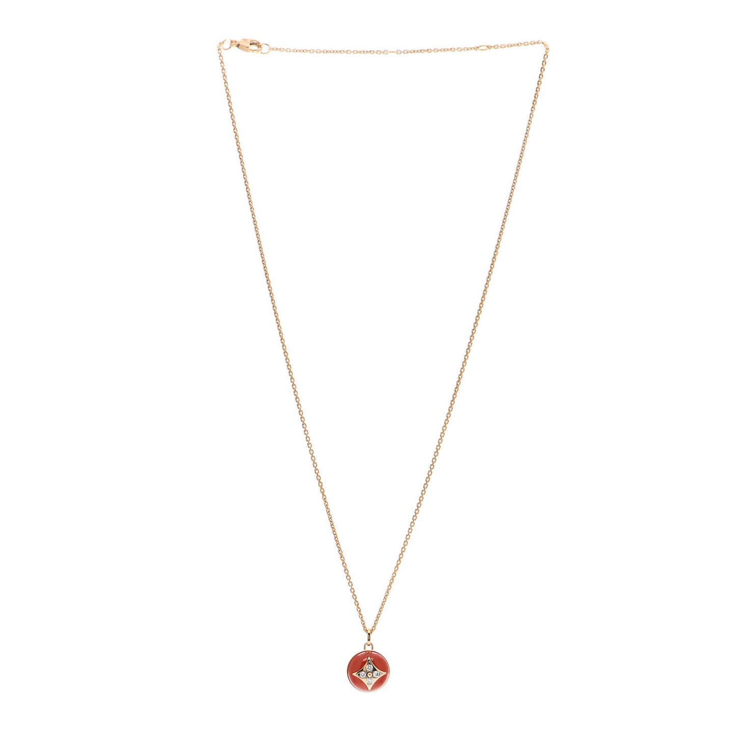 18K Yellow Gold Diamond Cornelian B Blossom Medallion Pendant Necklace