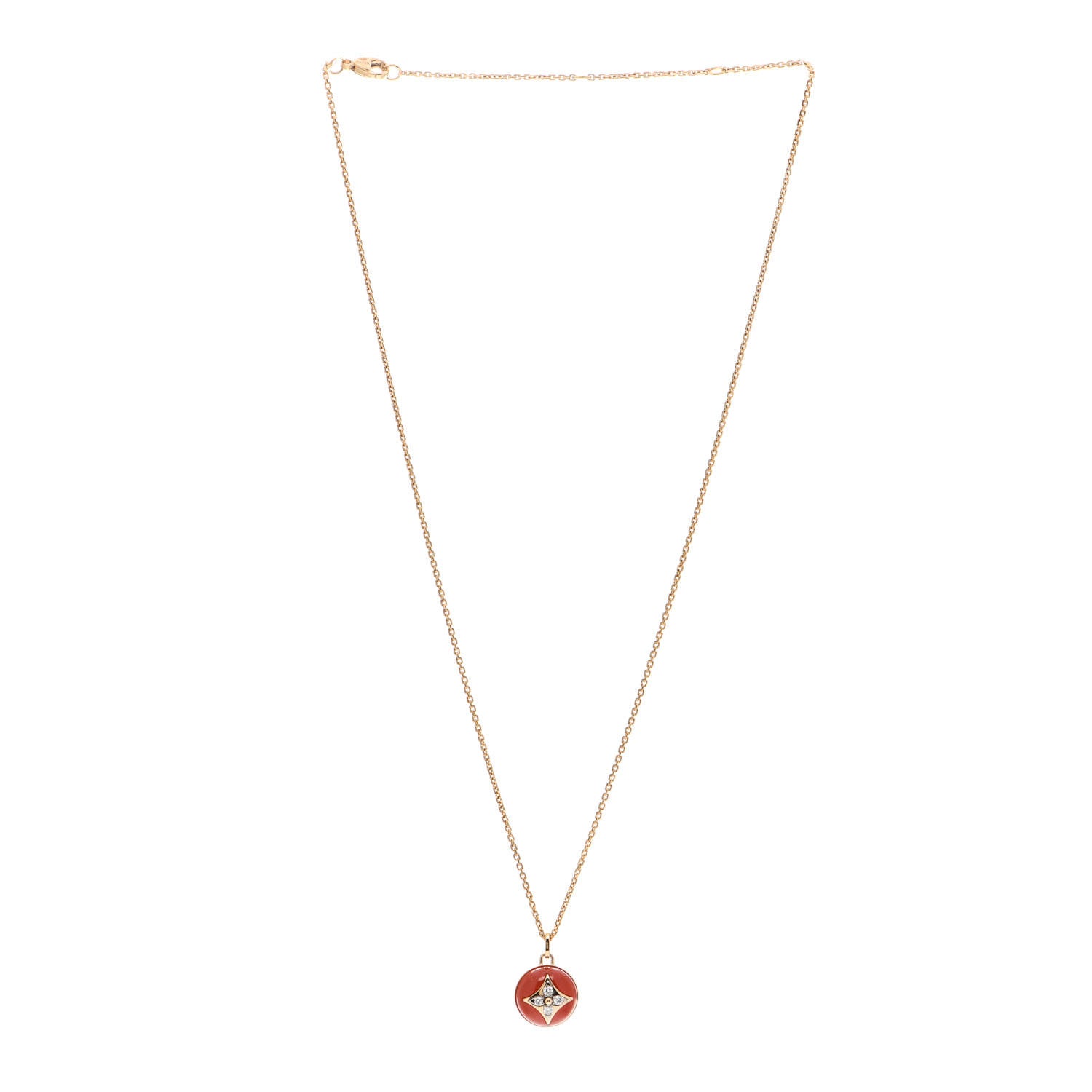Louis Vuitton 18K Yellow Gold Diamond Cornelian B Blossom Medallion Pendant Necklace 2 of 5