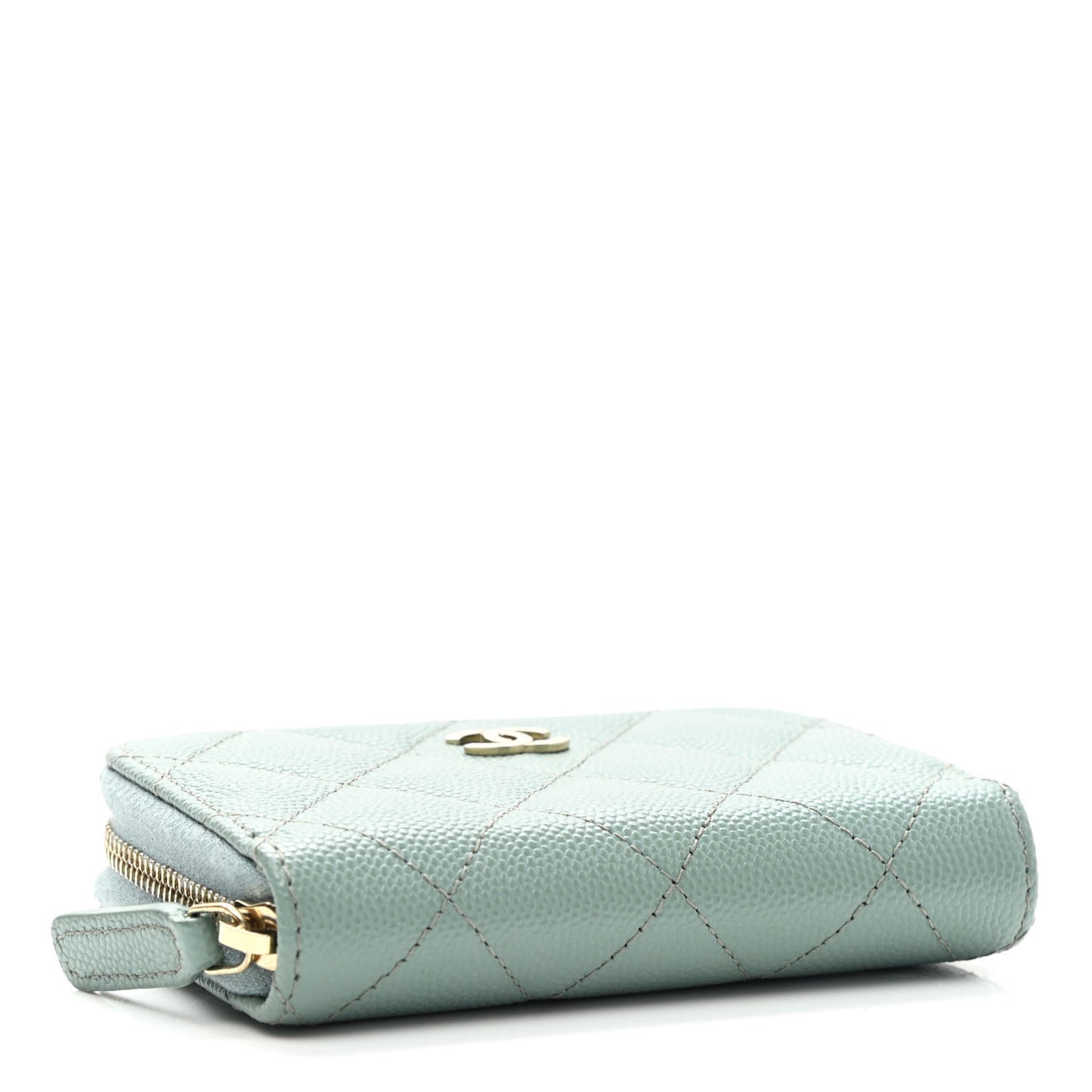 Caviar Quilted Zip Around Coin Purse Wallet Dark Green