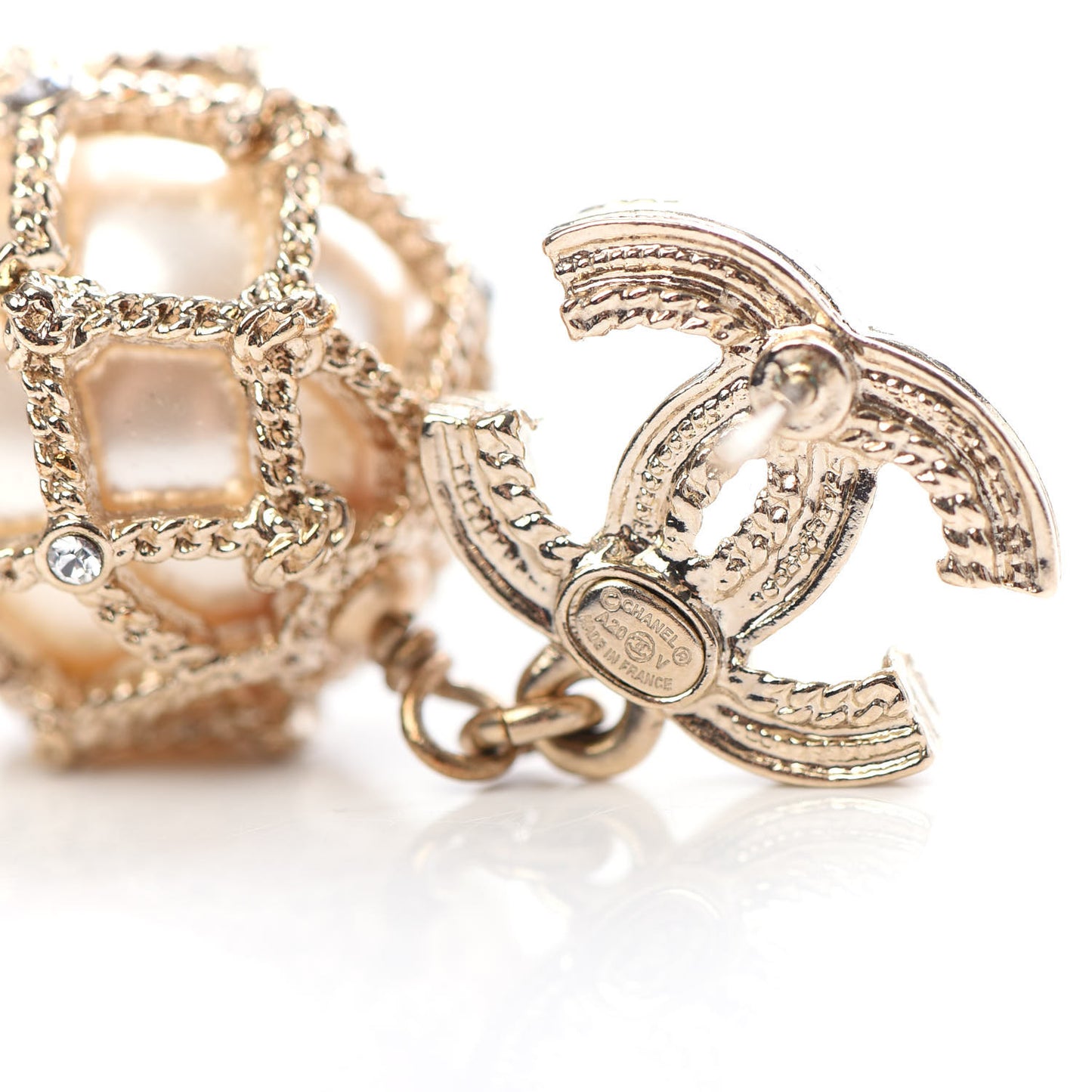 Crystal Pearl CC Drop Earrings Gold