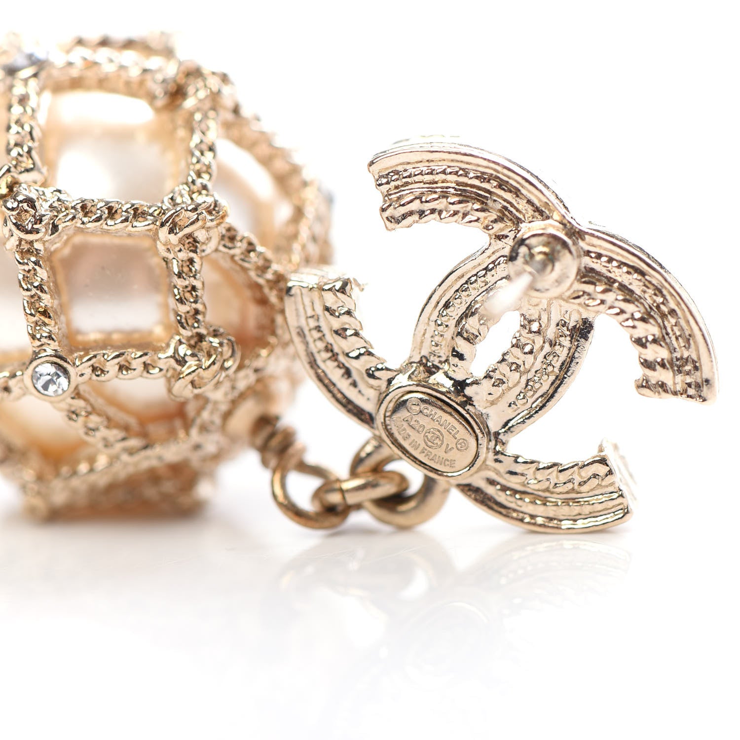 Chanel Crystal Pearl CC Drop Earrings Gold 4 of 5