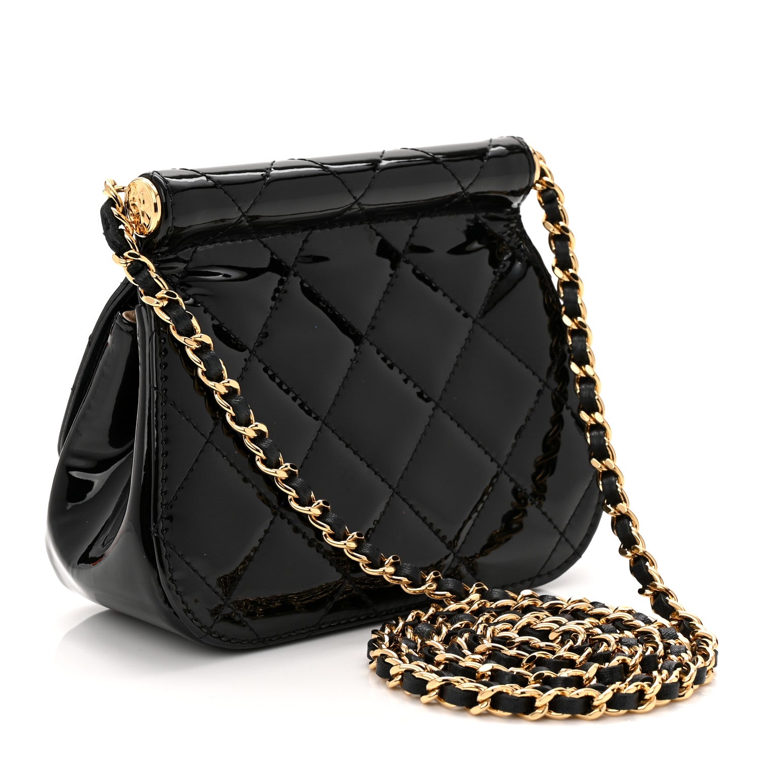 Chanel Patent Quilted Frame Clutch Flap With Chain Black 3 of 11