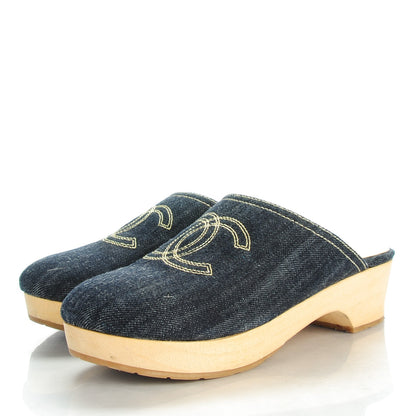 Chanel Denim Wooden CC Clogs 40 Dark Blue 4 of 10