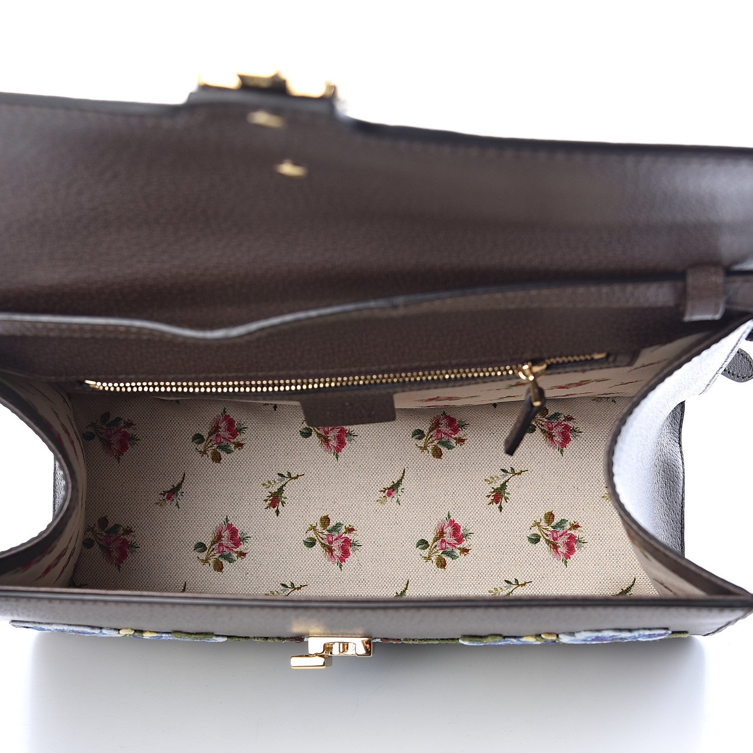 Gucci Calfskin Embroidered Medium Sylvie Top Handle Bag New Acero Multicolor 5 of 10