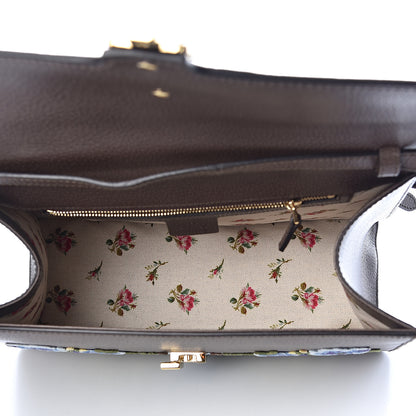 Gucci Calfskin Embroidered Medium Sylvie Top Handle Bag New Acero Multicolor 5 of 10