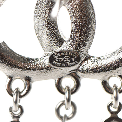Chanel Pearl Crystal CC Dangle Earrings Silver 3 of 5