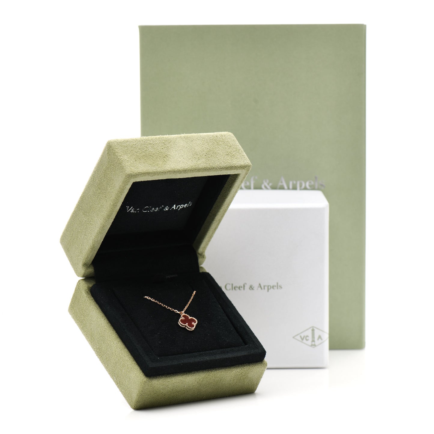 18K Rose Gold Carnelian Sweet Alhambra Pendant Necklace