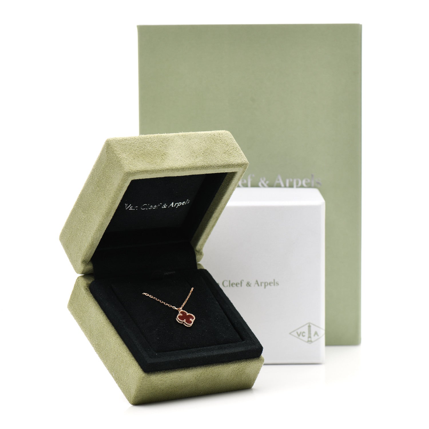 Van Cleef & Arpels 18K Rose Gold Carnelian Sweet Alhambra Pendant Necklace 5 of 5