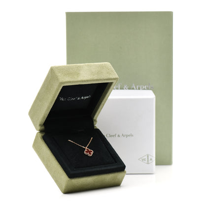 Van Cleef & Arpels 18K Rose Gold Carnelian Sweet Alhambra Pendant Necklace 5 of 5