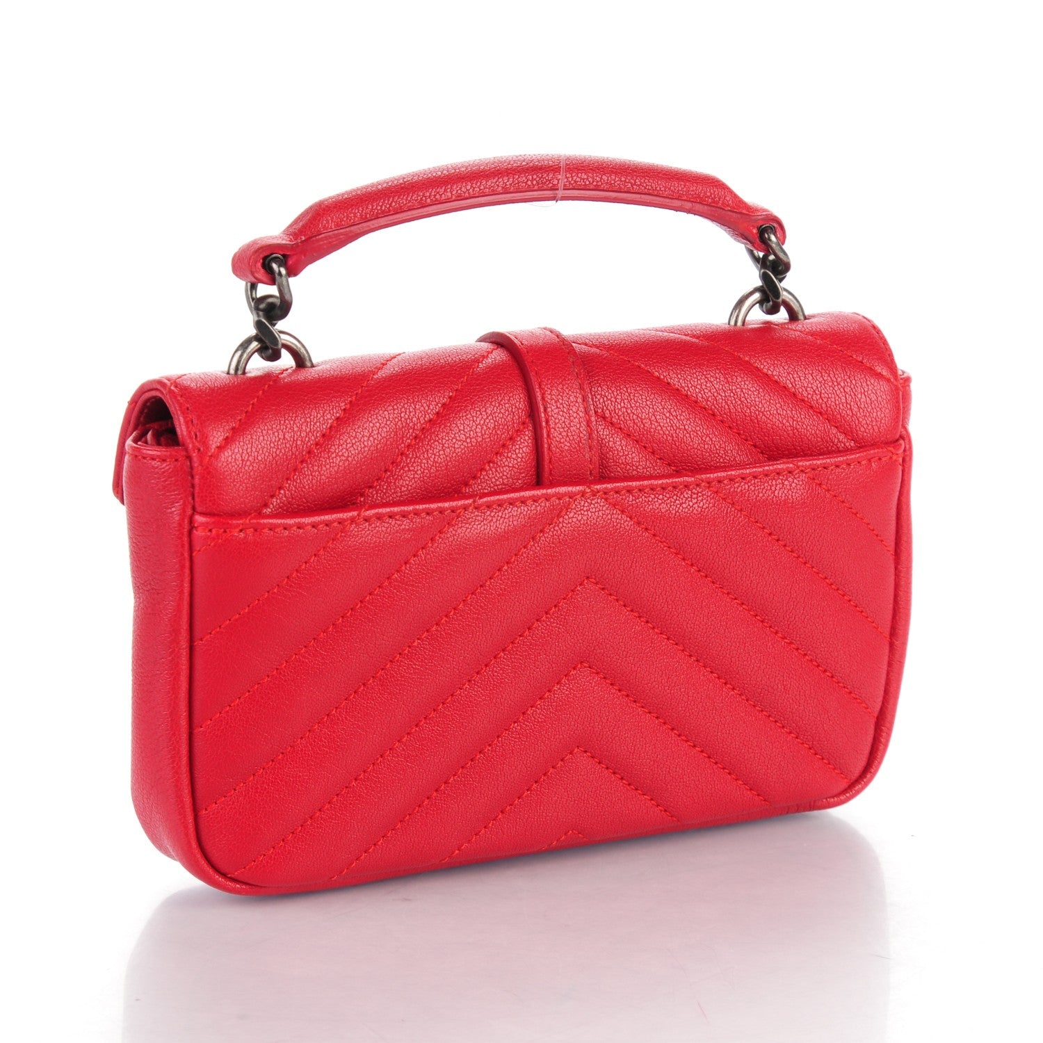 Saint Laurent Sheepskin Matelasse Chevron Monogram College Chain Wallet New Red 3 of 6