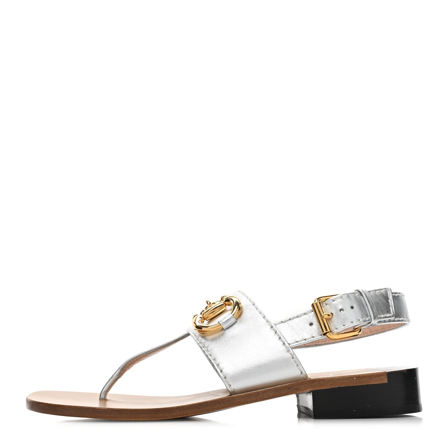Gucci Nappa Charlotte Horsebit Thong Sandals 36.5 Silver 1 of 8