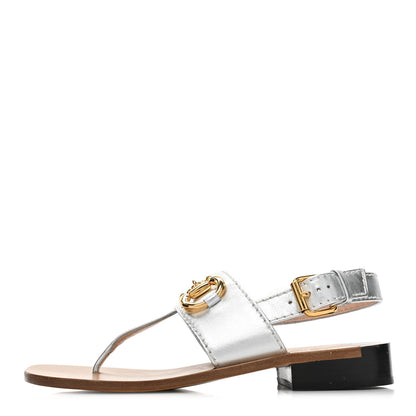 Gucci Nappa Charlotte Horsebit Thong Sandals 36.5 Silver 1 of 8